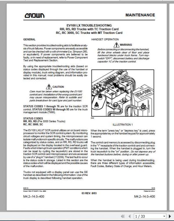 Crown Counterbalance Forklift 30 RC Electrical Schematic 2