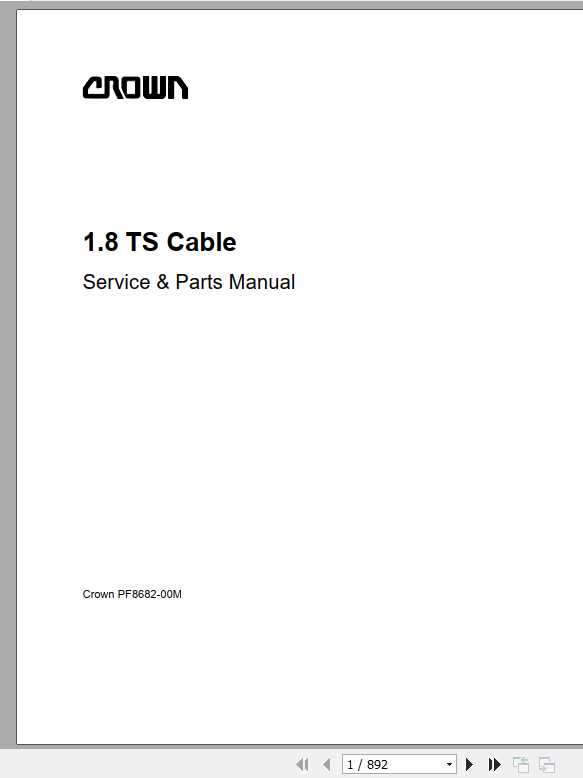 Crown Forklift 1.8 TS Cable Service Parts Manual PF8682 00M 1