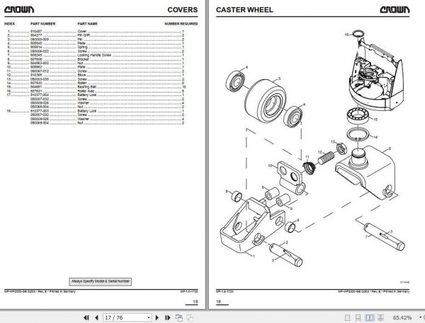 Crown Forklift WP2000 Series Parts Manual 812675 006 2