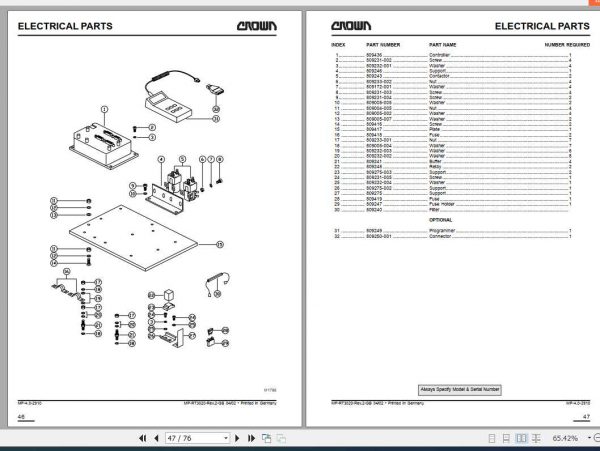 Crown Order Picker RT3020 Series Parts Manual 2
