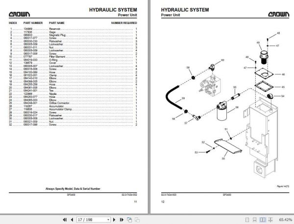 Crown Order Picker SP3400 Series Four Point Parts Manual 812737 006 2