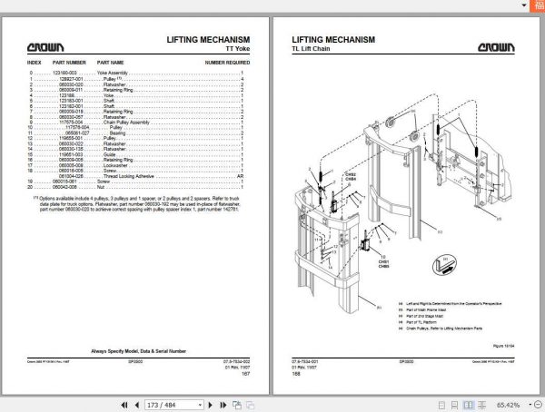 Crown Order Picker SP3500AC Parts Manual 812750 006 2