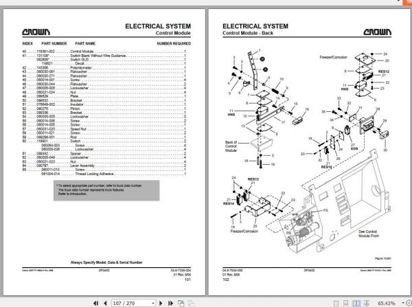 Crown Order Picker SP3500AC Series AC Traction Parts Manual 812749 006 2