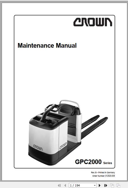 Crown Pallet Truck GPC2000 Series Maintenance Manual 812520 006 1