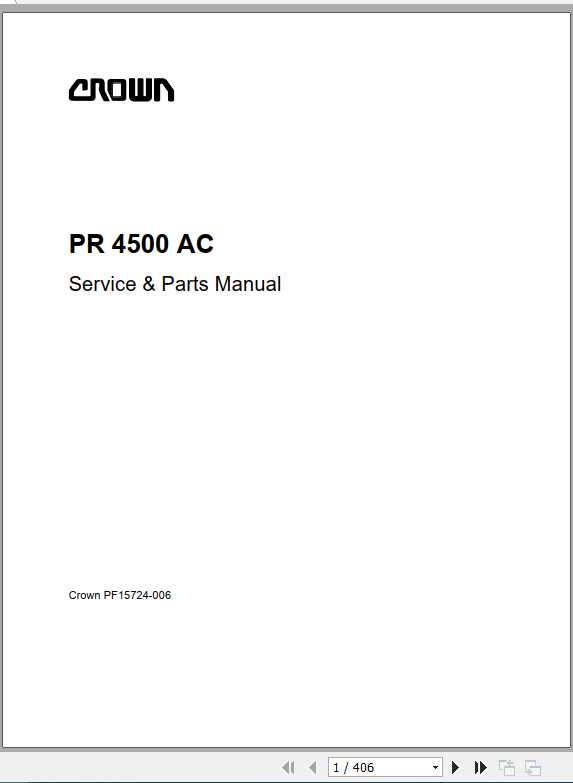 Crown Pallet Truck PR 4500 AC Service Parts Manual PF15724 006 1