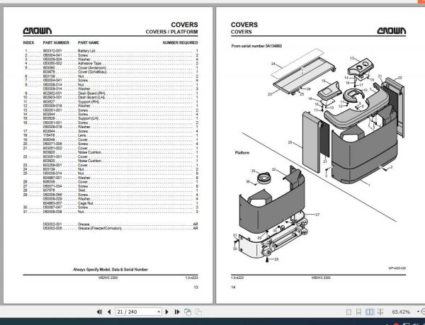 Crown Pallet Truck WE WS2300 Series Parts Manual 812689 006 2