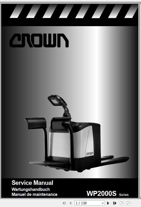 Crown Pallet Truck WP2000S Series Maintenance Manual 812535 999 1