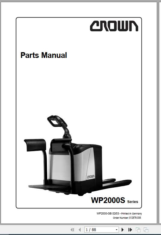 Crown Pallet Truck WP2000S Series Parts Manual 812676 006 1