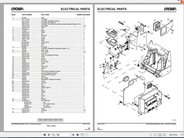 Crown Pallet Truck WP2000S Series Parts Manual 812676 006 2