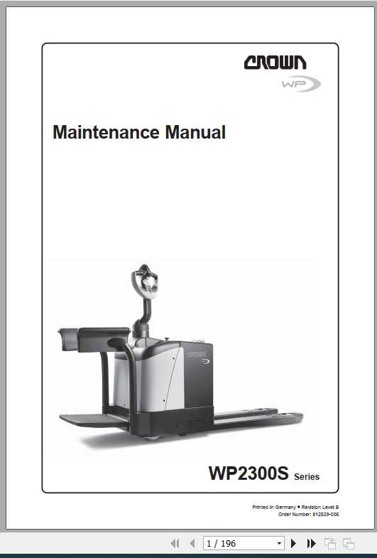 Crown Pallet Truck WP2300S Series Maintenance Manual 812529 006 1