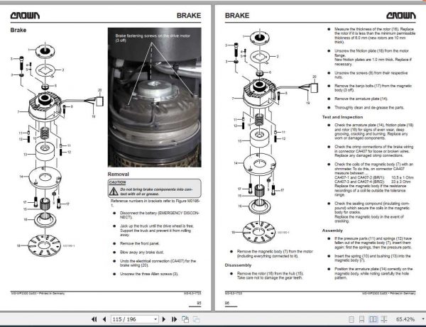 Crown Pallet Truck WP2300S Series Maintenance Manual 812529 006 3
