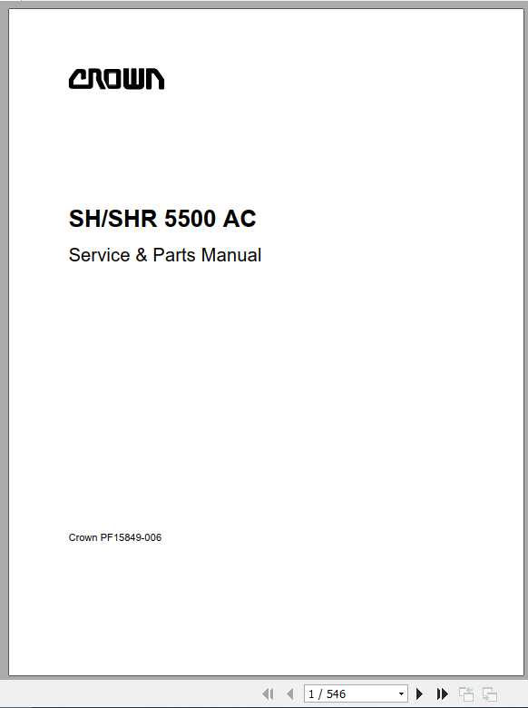 Crown Reach Pallet Stacker SH SHR 5500 AC Service Parts Manual PF15849 006 1