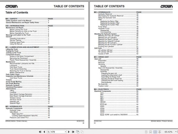 Crown Reach Truck ESR4500 Series Maintenance Manual 812549 006 2