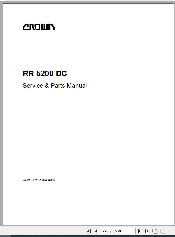 Crown Reach Truck RR 5200 DC Service Parts Manual PF13364 006 1