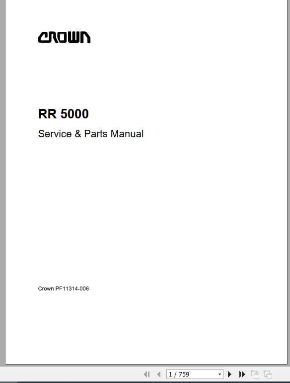 Crown Reach Truck RR5000 Service Parts Manual PF11314 006 1