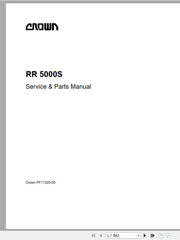 Crown Reach Truck RR5000S Service Parts Manual PF11320 00 1