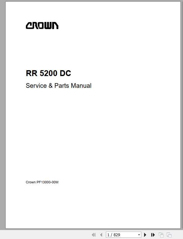 Crown Reach Truck RR5200 DC Service Parts Manual PF13000 00M 1