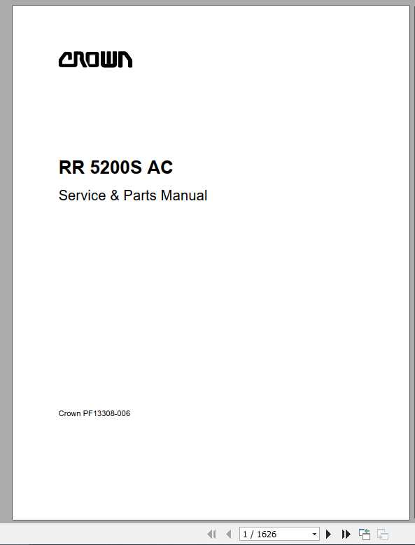 Crown Reach Truck RR5200S AC Service Parts Manual PF13308 006 1