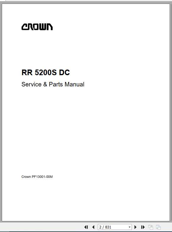 Crown Reach Truck RR5200S DC Service Parts Manual PF13001 00M 1