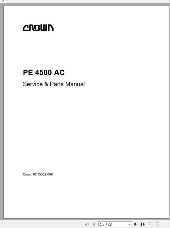 Crown Rider Pallet Jack PE 4500 AC Service Parts Manual PF15302 006 1