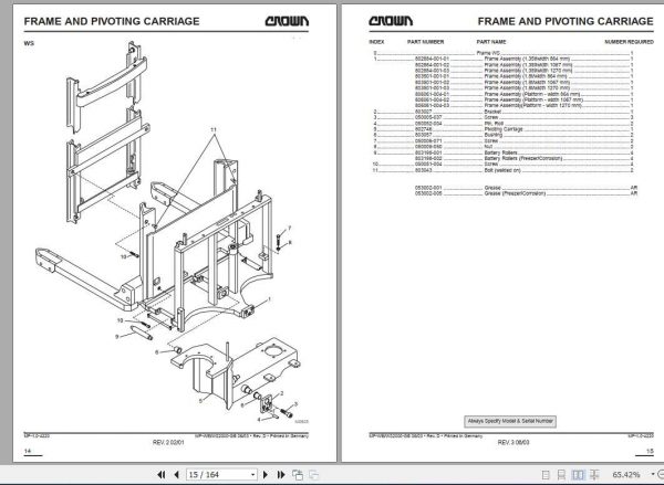 Crown Walkie Straddle Stacker WE WS2000 Series Parts Manual 812687 006 2