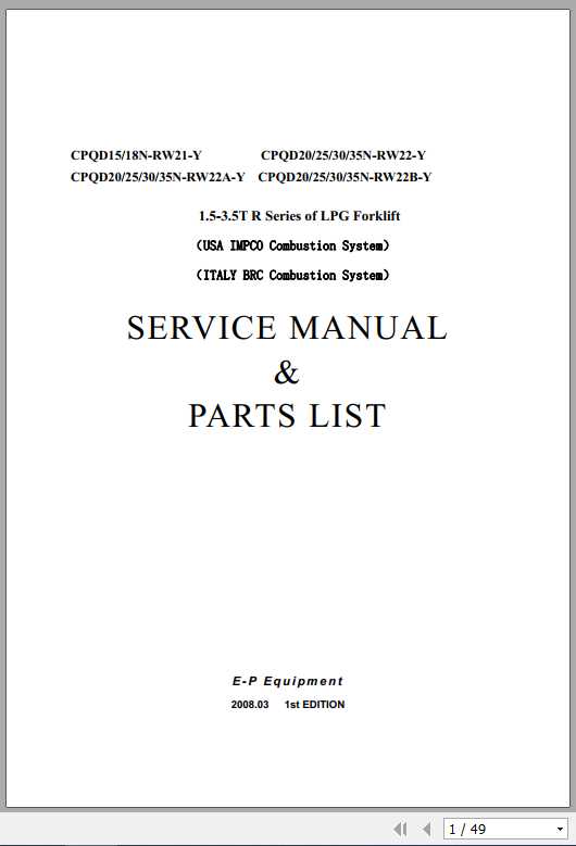 Hangcha Forklift R Series 1.5 3.5t LPG Service Manual Parts List 1