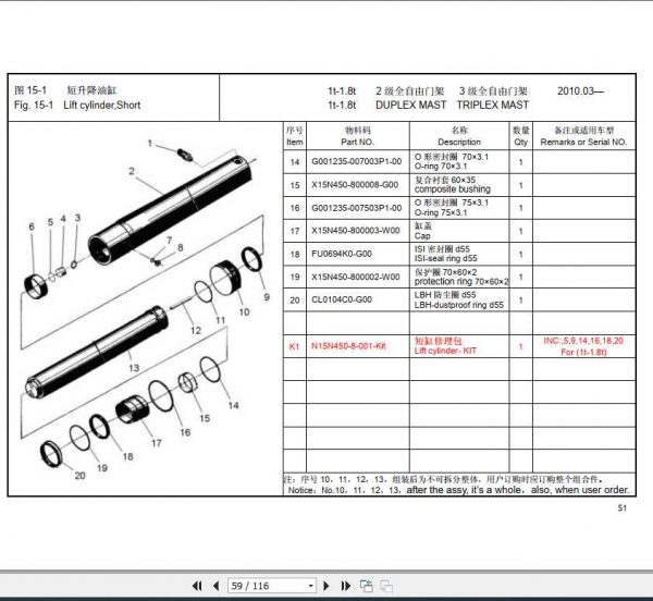 Hangcha Forklift R Series 1t 1.8t Mast Parts Catalog 2