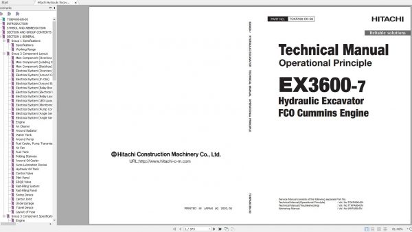 Hitachi Hydraulic Excavator EX3600 7 Shop Manuals Updated 2021 1