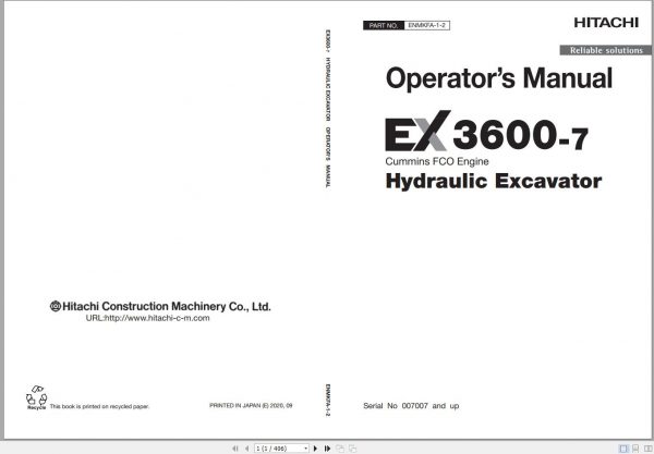 Hitachi Hydraulic Excavator EX3600 7 Shop Manuals Updated 2021 2