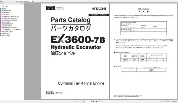 Hitachi Hydraulic Excavator EX3600 7 Shop Manuals Updated 2021 5