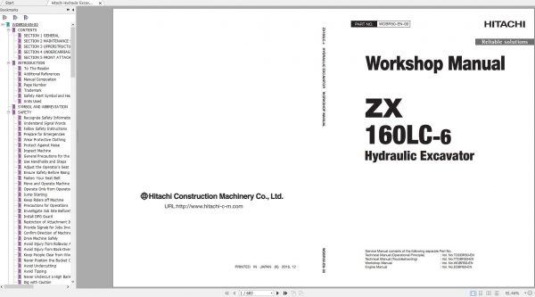 Hitachi Hydraulic Excavator ZX160LC 6 Shop Manuals 1