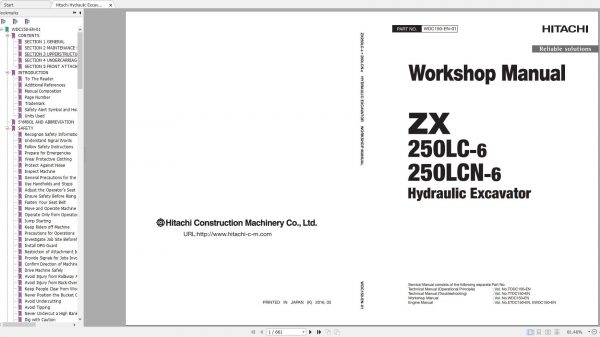 Hitachi Hydraulic Excavator ZX250LC 6 ZX250LCN 6 Shop Manuals 1