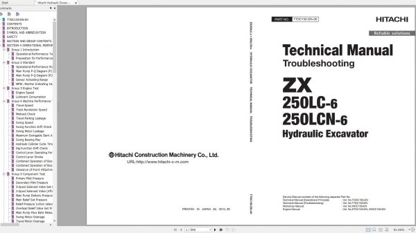Hitachi Hydraulic Excavator ZX250LC 6 ZX250LCN 6 Shop Manuals 2