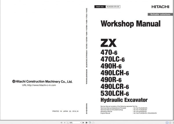 Hitachi Hydraulic Excavator ZX250LC 6 ZX250LCN 6 Shop Manuals 3 1