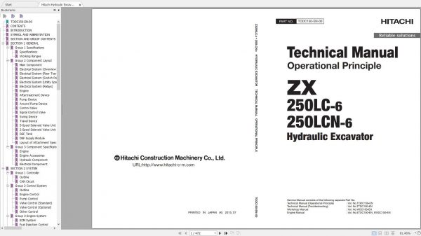 Hitachi Hydraulic Excavator ZX250LC 6 ZX250LCN 6 Shop Manuals 3