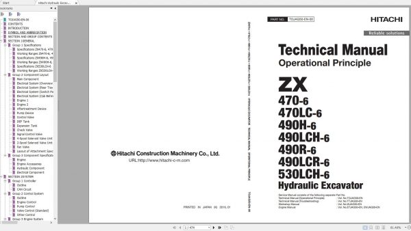 Hitachi Hydraulic Excavator ZX470 6 to 530LCH 6 Shop Manuals 2