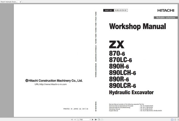 Hitachi Hydraulic Excavator ZX870 6 to ZX890LCR 6 Shop Manuals 1