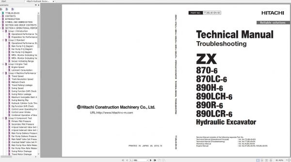 Hitachi Hydraulic Excavator ZX870 6 to ZX890LCR 6 Shop Manuals 3
