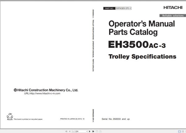 Hitachi Rigid Dump Truck EH3500AC 3 Shop Manuals Updated 2021 2