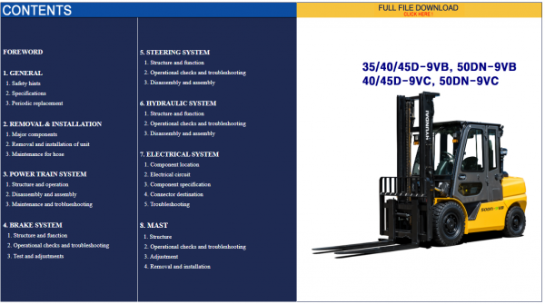Hyundai Forklift Trucks Service Manual Updated 03.2021 Offline DVD 7