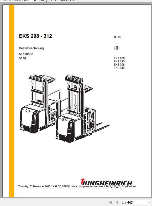 Jungheinrich Forklift 208 312 Operating Manual DE 1 1