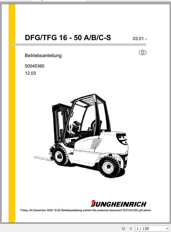 Jungheinrich Forklift DFG TFG 16 50 ABCKS Operating Manual DE 1