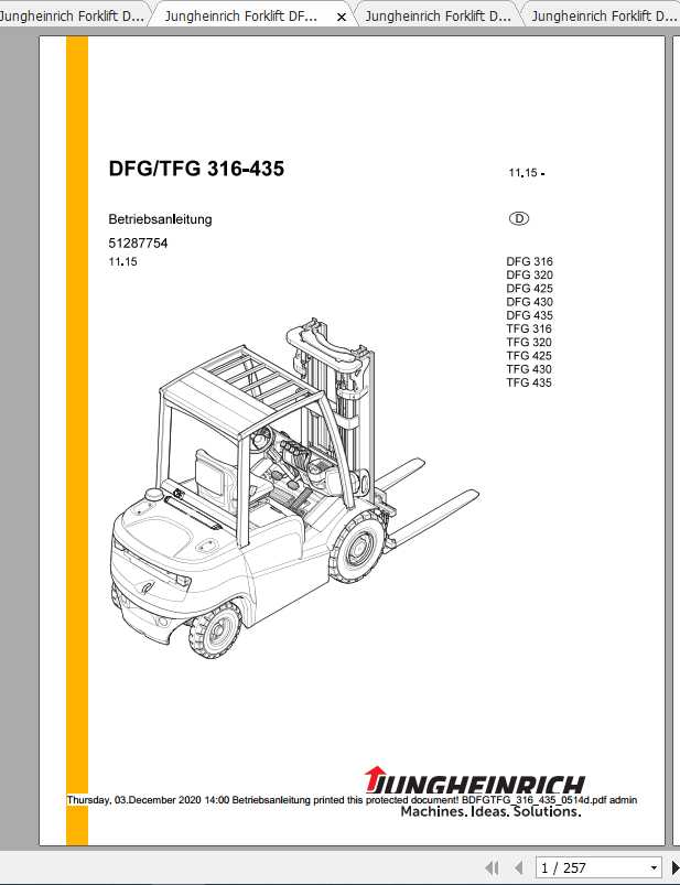 Jungheinrich Forklift DFG TFG 316 550 Operating Manual DE 2