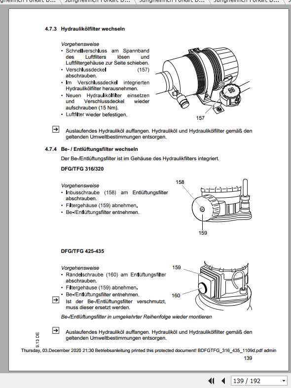 Jungheinrich Forklift DFG TFG 316 550 Operating Manual DE 4