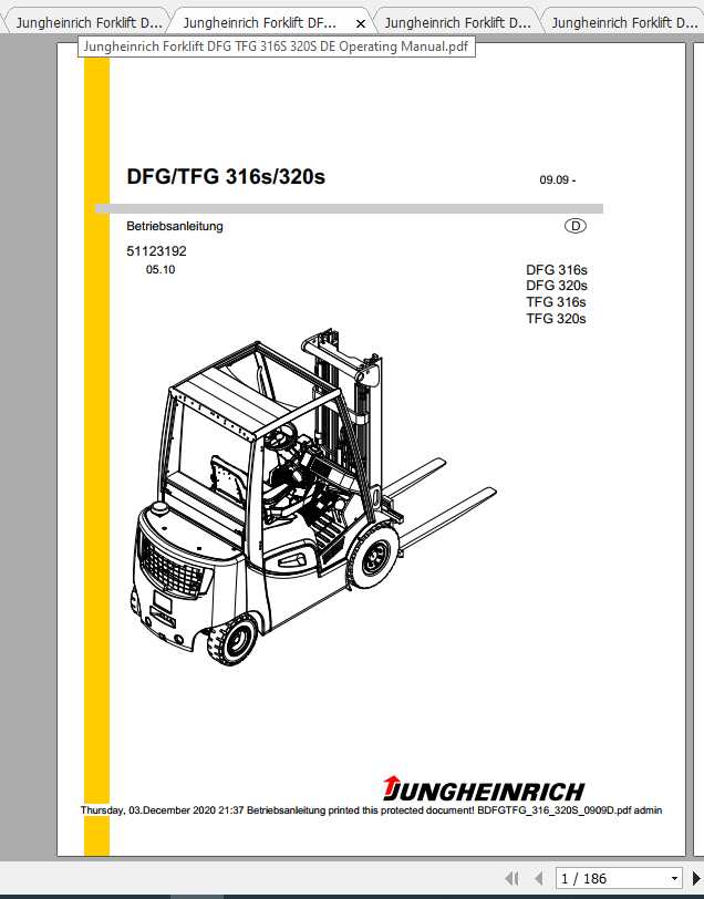 Jungheinrich Forklift DFG TFG 316S 320S Operating Manual DE 1