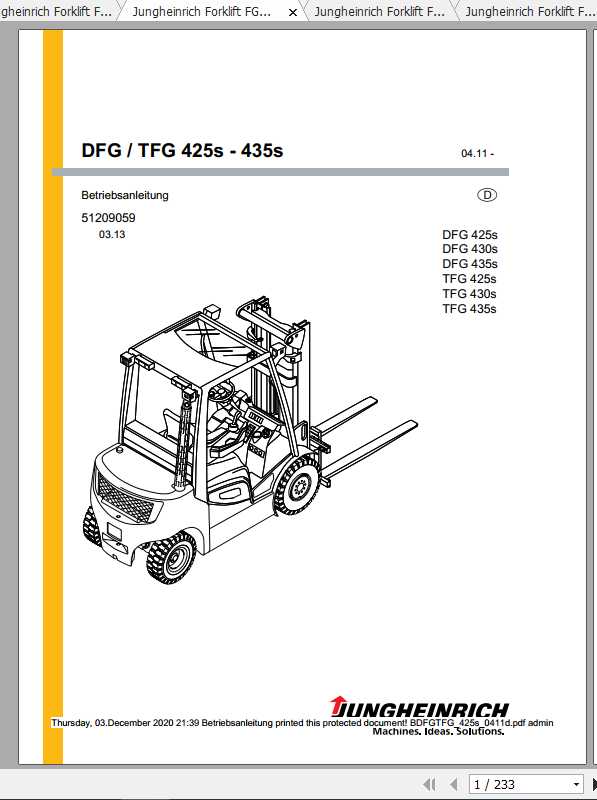 Jungheinrich Forklift DFG TFG 316S 550S Operating Manual DE 2