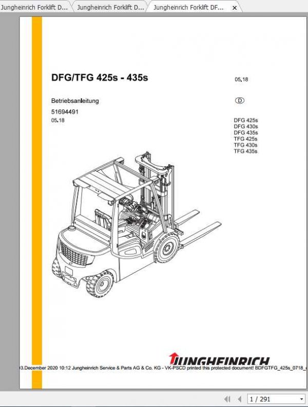 Jungheinrich Forklift DFG TFG 425s435s Operating Manual_DE