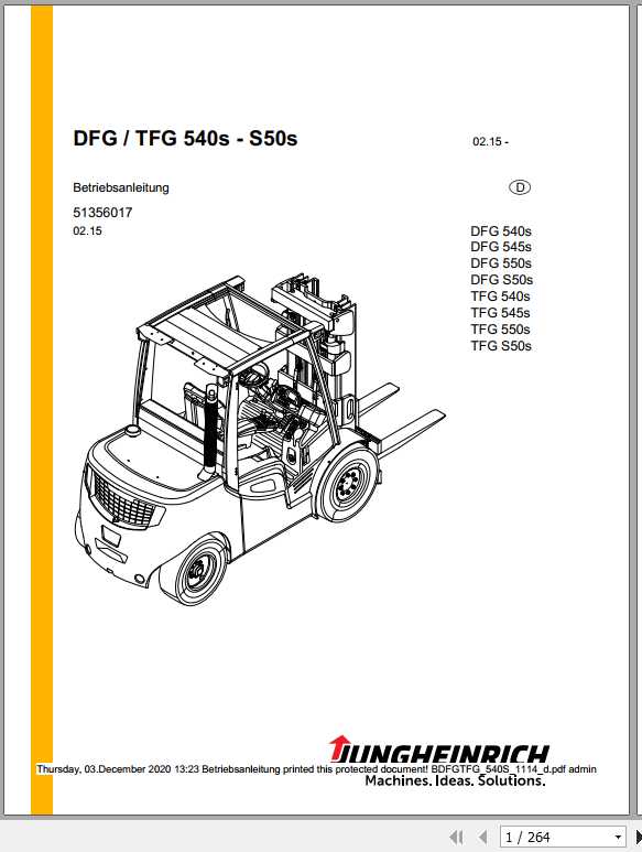 Jungheinrich Forklift DFG TFG 540 550s Operating Manual DE 1