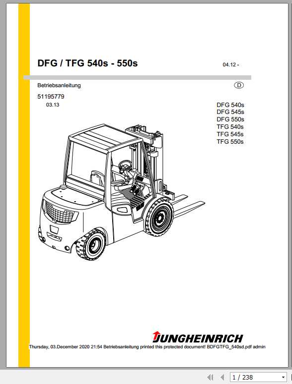 Jungheinrich Forklift DFG TFG 540s 550s Operating Manual DE 2