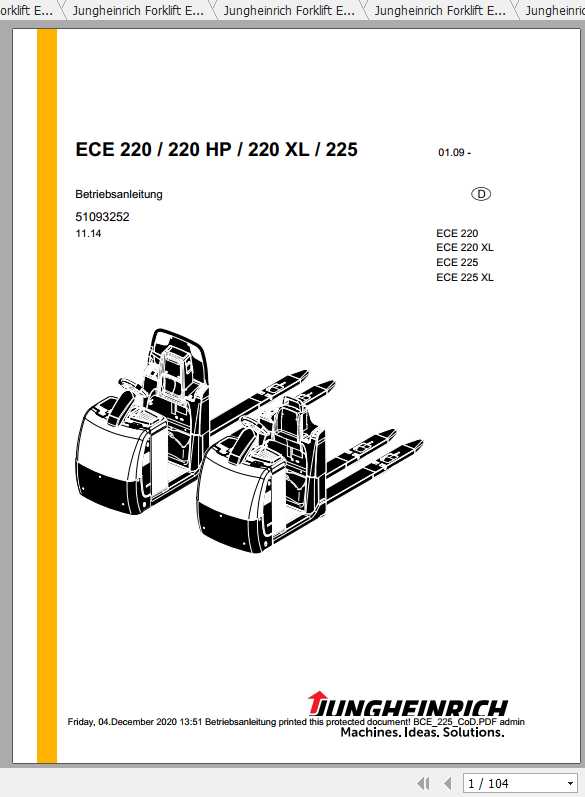 Jungheinrich Forklift ECE 116 225 Operating Manual DE 2